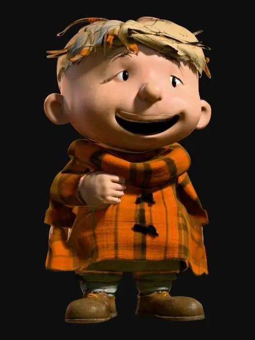 3D model for create Charlie Brown as if he was a real boy as a stylized young urchin wild_boy who has wrapped a Christmas themed blanket over his head. "William S. Burroughs" Interzone theme. he is singing Christmas carols, #ChristmasAdventure# vivid Christmas colorization, NVIDIA OptiX, Daz3D, Renderocity, Ray Traced, rough textures, deeply carved detail, highest quality, highest resolution, insane detailed, z-brush, v-ray, Meshy masterpiece, Meshy prize winning, Christmas lighting.