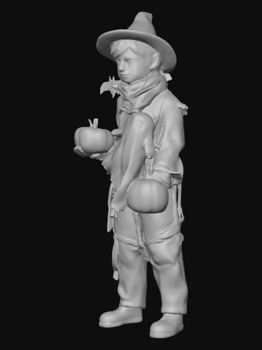 3D model for A life-size stylized little young urchin boy who has wrapped a Halloween themed blanket over his head. "William S. Burroughs" Interzone theme. vivid Halloween colorization, NVIDIA OptiX, Daz3D, Renderocity, deeply carved detail, highest quality, highest resolution, insane detailed, z-brush, v-ray, Meshy masterpiece, prize winning, Halloween lighting. #Halloween2025#