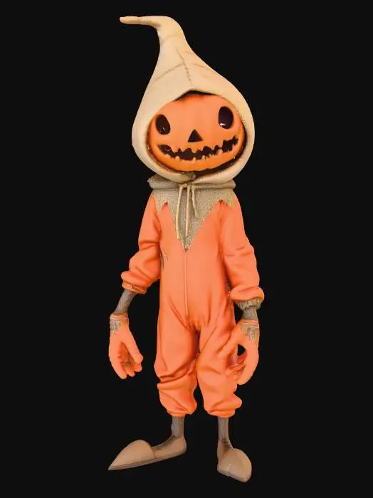 3D model for Sam is the main villain from the movie "Trick 'r Treat". He is a mysterious trick-or-treating young child, who wears an orange, worn out onesie, and a burlap sack over his head. He is a demonic pumpkin-like creature, who enforces the rules and traditions of Halloween!, #Halloween2025#