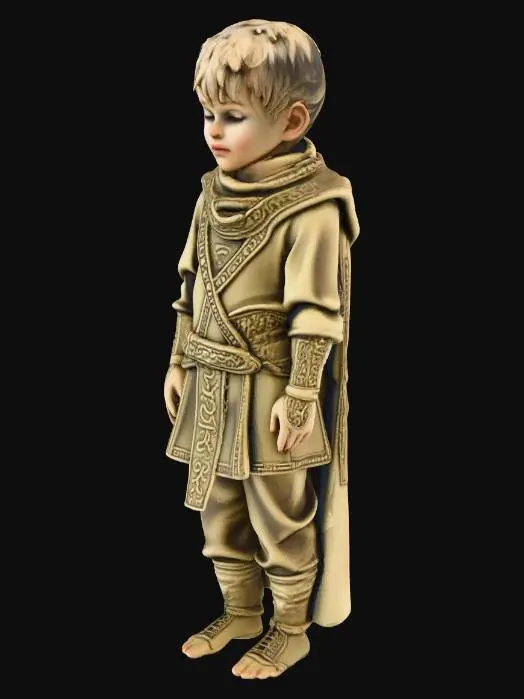 3D model for a life-size figure of a little boy dressed in ornate sky-clad ritual Wiccan clothing, standing and forming the letter "M" with his arms, leg, and body. NVIDIA OptiX, Renderotica, Daz3D, Renderocity, Ray Traced, rough textures, deeply carved detail, highest quality, highest resolution, insane detailed, z-brush, v-ray, Meshy masterpiece, prize winning, Autumn lighting, #Halloween2025#