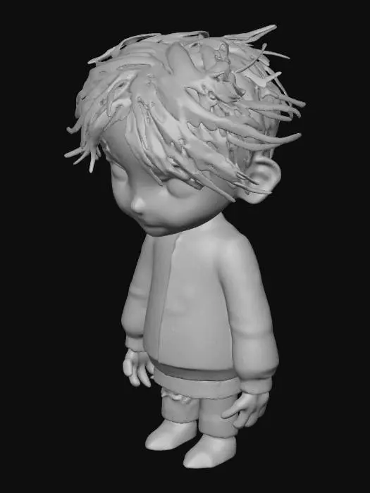 3D model for Miko Hughes, Gage Creed, hororový malý chlapec, velké oči, má na sobě krev, ultra realistický, Christmas hororový. #ChristmasAdventure#