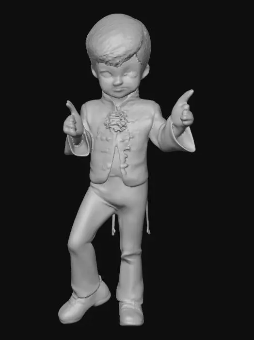 3D model for head to toe figure of six year-old little Prince (1984 Purple Performer), wearing silver shoes. T-pose.