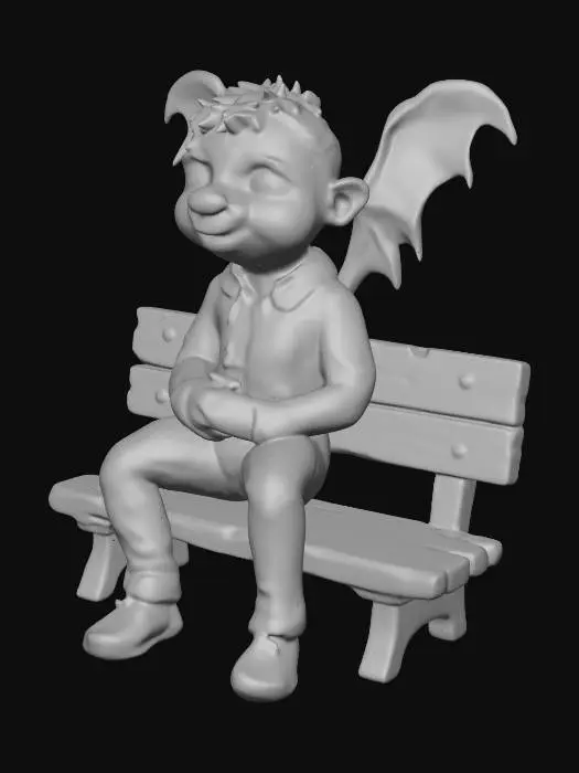 3D model for An impish renaissance style putti boy, but made of smoothed concrete and coursing from within with the power of magic. he is sitting on a bench decorated in Halloween garland. vivid Halloween colorization, NVIDIA OptiX, Daz3D, Renderocity, Ray Traced, rough textures, deeply carved detail, highest quality, highest resolution, insane detailed, z-brush, v-ray, Meshy masterpiece, prize winning, #Halloween2025#