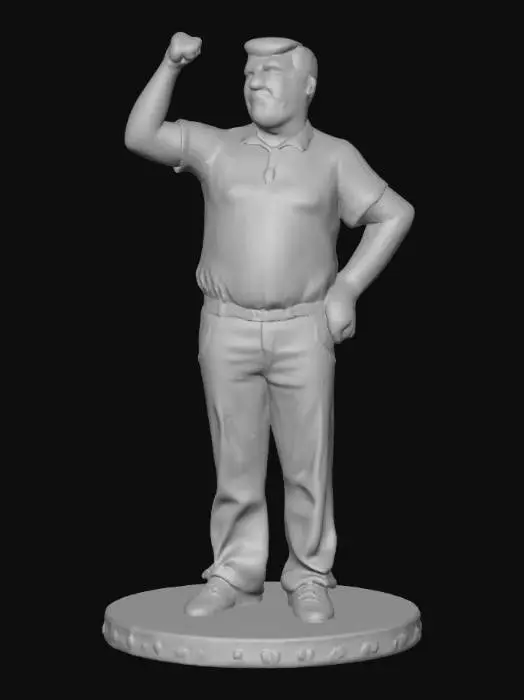 3D model for Donald Trump in Spring clothing. clenched fist, standing on a patriotic golf stand.  #game figure#