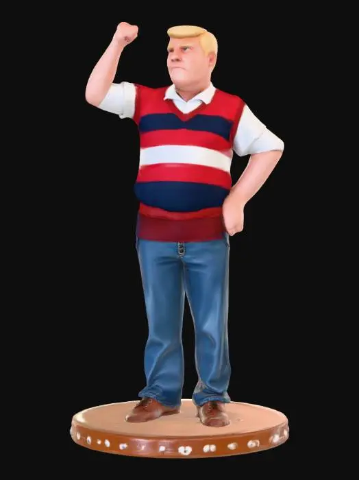 3D model for Donald Trump in Spring clothing. clenched fist, standing on a patriotic golf stand.  #game figure#