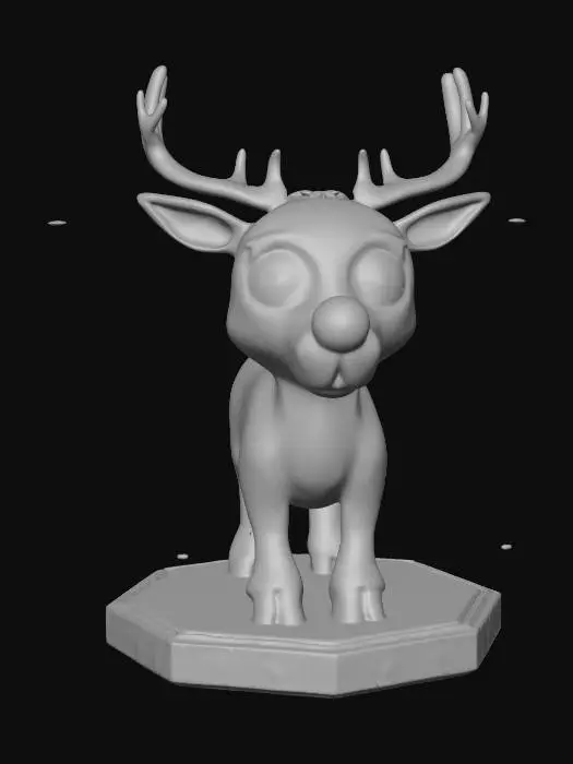 3D model for a stylized life-size character of "Rudolph the Red Nose reindeer" in the Rankin/Bass stop-motion style.  NVIDIA OptiX, deeply carved detail, Highly detailed. Well-lit, highest quality, highest resolution, insane detailed, game asset, on an LED lit hexagonal Christmas base. , #ChristmasAdventure#