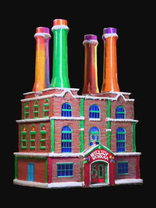 3D model for Riesiges Willy Wonka Soda_Fabrikgebäude im Stil der Weihnachtsindustrialisierung. Mehrfarbige Schornsteine ​​aus Ziegeln, #ChristmasAdventure#