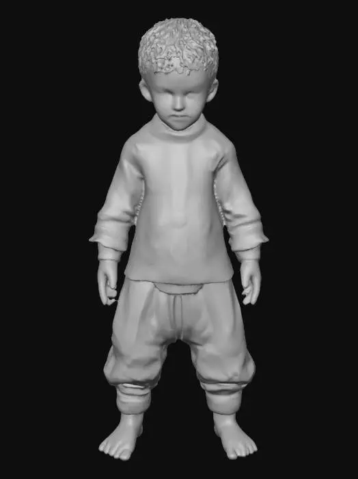 3D model for a life-size figure of a little boy dressed in ornate sky-clad ritual clothing, standing and forming the letter "M" with his arms, leg, and body. NVIDIA OptiX, Renderotica, Daz3D, Renderocity, Ray Traced, rough textures, deeply carved detail, highest quality, highest resolution, insane detailed, z-brush, v-ray, Meshy masterpiece, prize winning, Autumn lighting, #Halloween2025#