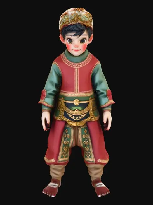 3D model for a life-size figure of a little boy dressed in ornate sky-clad ritual clothing, standing and forming the letter "M" with his arms, leg, and body. NVIDIA OptiX, Renderotica, Daz3D, Renderocity, Ray Traced, rough textures, deeply carved detail, highest quality, highest resolution, insane detailed, z-brush, v-ray, Meshy masterpiece, prize winning, Autumn lighting, #Halloween2025#