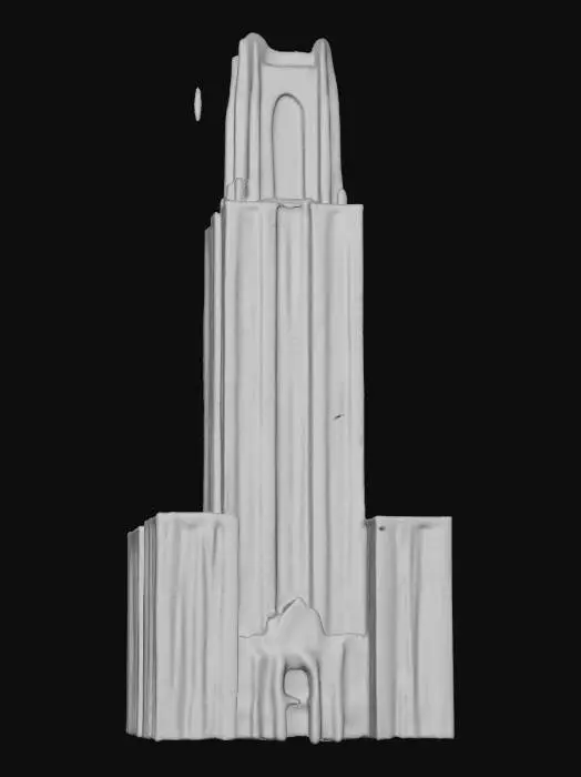 3D model for A 10 meter tall model of the "Cathedral of Learning" in Pittsburg, Pennsylvania. during the day. decorated for Christmas with vivid holiday colors. NVIDIA volumetric lightings, V-Ray rendering, #ChristmasAdventure#