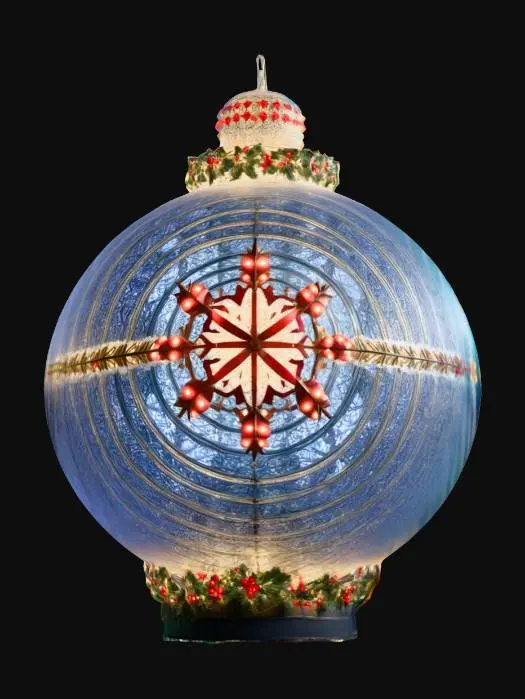 3D model for a life-size 10-meter tall giant Christmas bulb with ornate Winter designs on them. It is so large people can walk in and out of it. 4K intricate textures.  #ChristmasAdventure#