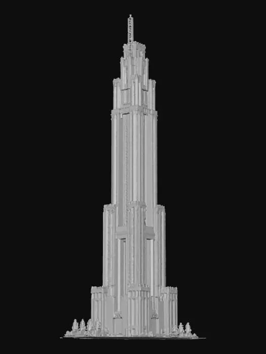 3D model for A life-size giant skyscraper complex that looks similar to the MetLife Building. Designed in the International style. Under construction. Decorated sparingly for Winter Solstice. ornate carved windows, 808 feet (246 m) tall with 59 stories high, very wide, NVIDIA OptiX, Daz3D, Renderocity, precise window textures, deeply carved detail, insane detailed, precise strait_lines, Meshy masterpiece, daytime winter lighting. precise texture symmetry,#Christmas2025#