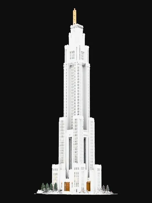 3D model for A life-size giant skyscraper complex that looks similar to the MetLife Building. Designed in the International style. Under construction. Decorated sparingly for Winter Solstice. ornate carved windows, 808 feet (246 m) tall with 59 stories high, very wide, NVIDIA OptiX, Daz3D, Renderocity, precise window textures, deeply carved detail, insane detailed, precise strait_lines, Meshy masterpiece, daytime winter lighting. precise texture symmetry,#Christmas2025#