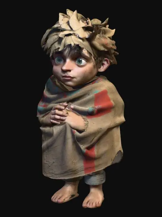 3D model for A stylized young wild_boy who has wrapped a Christmas themed blanket over his head. "William S. Burroughs" Interzone theme. #ChristmasAdventure# vivid Christmas colorization, NVIDIA OptiX, Daz3D, Renderocity, Ray Traced, rough textures, deeply carved detail, highest quality, highest resolution, insane detailed, z-brush, v-ray, Meshy masterpiece, prize winning, Christmas lighting.