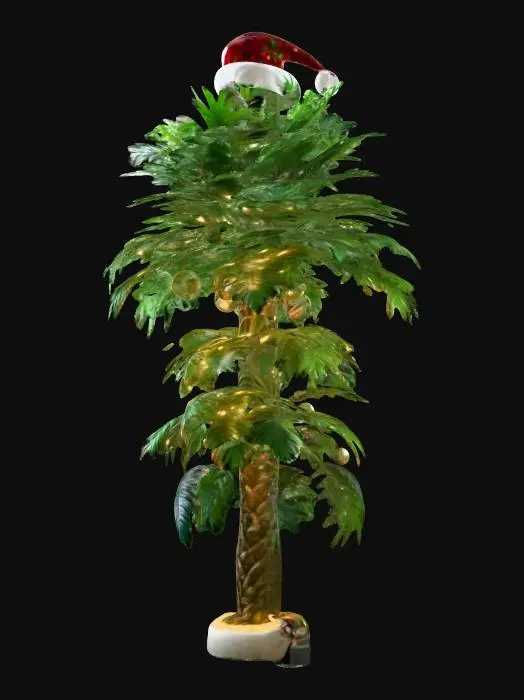3D model for 40-meter tall Christmas monster palm-tree with marijuana leaves. 4K intricate glass details.  #ChristmasAdventure#