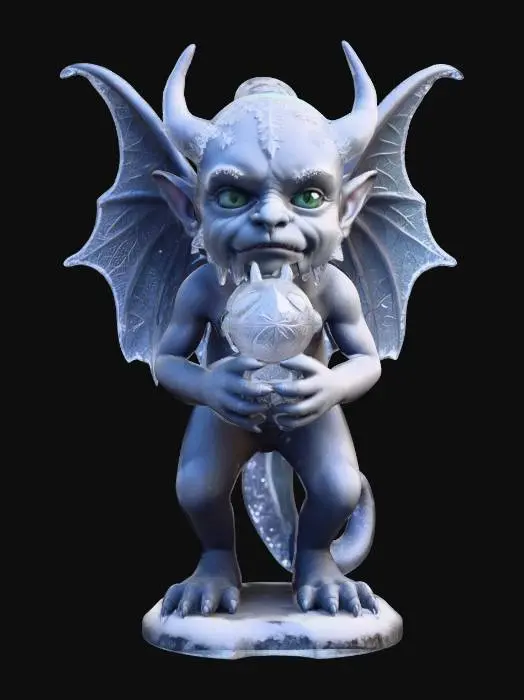3D model for An ornate gothic style gargoyle boy, but made of smoothed ice crystal and coursing from within with the power of Christmas magic. he is perched on a ledge decorated with Christmas garland. vivid Christmas colorization, NVIDIA OptiX, Daz3D, Renderocity, Ray Traced, rough textures, deeply carved detail, highest quality, highest resolution, insane detailed, z-brush, v-ray, Meshy masterpiece, prize winning, #ChristmasAdventure#