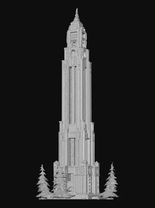3D model for A life-size giant skyscraper complex that looks similar to the MetLife Building. Designed in the International style. Under construction. Decorated sparingly for Winter Solstice. ornate carved windows, 808 feet (246 m) tall with 59 stories high, very wide, NVIDIA OptiX, Daz3D, Renderocity, precise window textures, deeply carved detail, insane detailed, precise strait_lines, Meshy masterpiece, daytime winter lighting. precise texture symmetry,#Christmas2025#