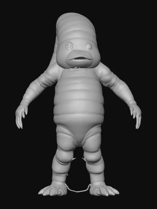 3D model for A man-sized anthropomorphic translucent gross maggot, maggotpunk style, full of pus. 8k, ultra-poly, A-Pose. full body, head to toe, "Bruce Joel Rubin" surreal,