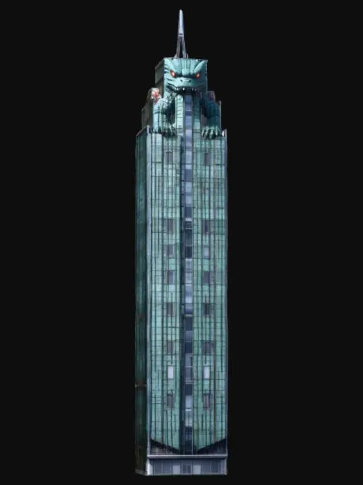3D model for A High-rise ラブホテル Tower, with a kaiju theme. 8k textures, all sides match well. symmetrical. well drawn windows, glass, and steel.  #valentine#