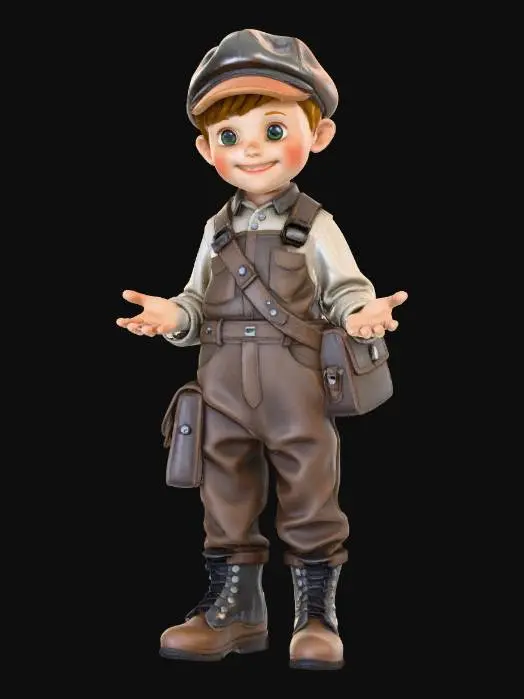 3D model for Hummel figure of a little boy from Dieselpunk world. the boy is a rail worker.