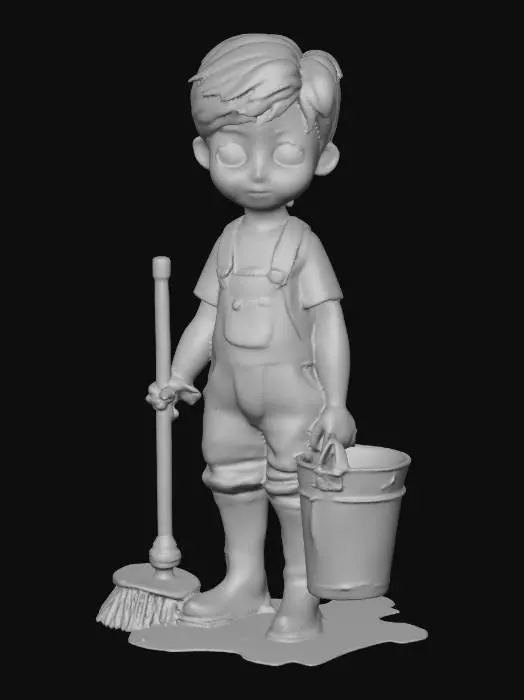 3D model for Norman-Rockwell figure of a little boy from sewerpunk world. the boy is a sewer scrubber.