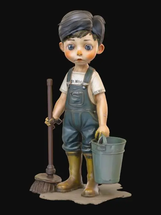 3D model for Norman-Rockwell figure of a little boy from sewerpunk world. the boy is a sewer scrubber.