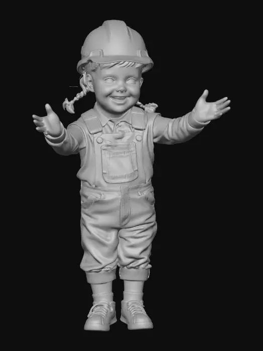 3D model for Hummel figure of a little girl from steampunk world. the girl is a track worker.