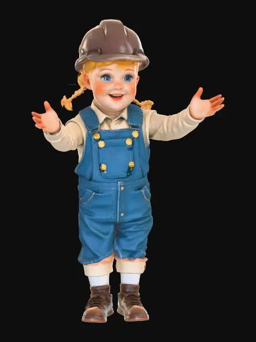 3D model for Hummel figure of a little girl from steampunk world. the girl is a track worker.