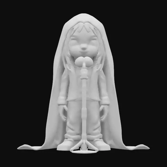 3D model for A life-size Ozzy Osbourne as a stylized young urchin wild_boy who has wrapped a black blanket over his head. "William S. Burroughs" Interzone theme. he is singing into a microphone, #ChristmasAdventure# Winter Solstice colorization, NVIDIA OptiX, Daz3D, Renderocity, Ray Traced, rough textures, deeply carved detail, highest quality, highest resolution, insane detailed, z-brush, v-ray, Meshy masterpiece, Meshy prize winning, winter solstice lighting.