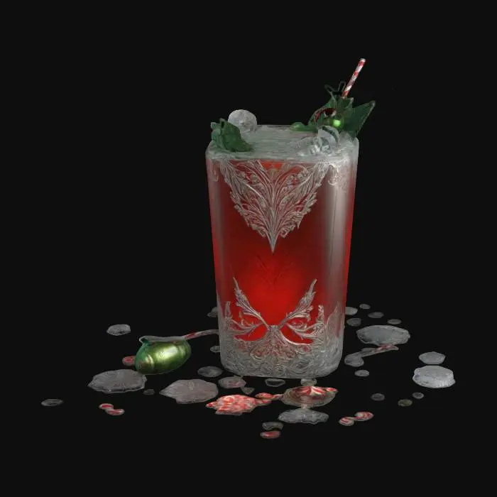 3D model for A super-sized 1-meter Christmas cocktail but with no-candy. incorporate expensive whiskies that are, red white, and/or green. also decorated sparingly for Winter Solstice. ornate carved ice, NVIDIA OptiX, Daz3D, Renderocity, intricate textures, deeply carved detail, insane detailed, precise strait_lines, Meshy masterpiece, daytime Christmas lighting. precise texture symmetry, #ChristmasAdventure#