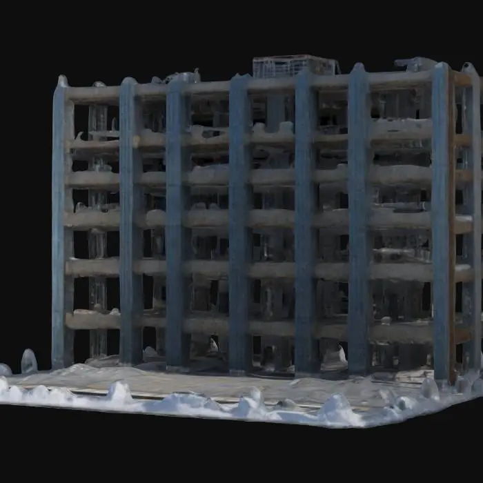 3D model for life-size, 10-meter wide. North-pole city modern rectangle skyscraper, under construction. 4K building texture, intricate and ornate girder and floor textures. NVIDIA OptiX, Daz3D, Renderotica, rough textures, deeply carved detail, highest quality, highest resolution, insane detailed, zbrush, v-ray, Meshy masterpiece, prize winning, computerized Christmas fiber-optic lighting. #ChristmasAdventure#