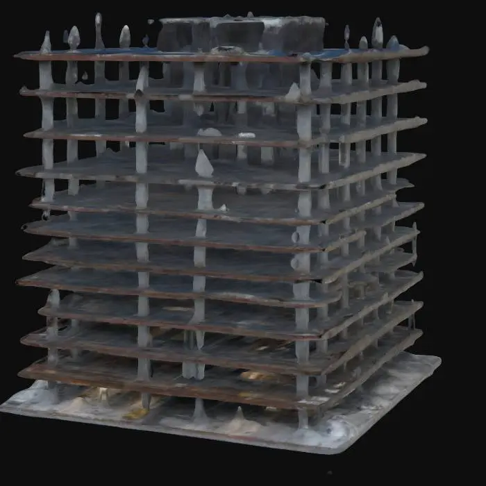 3D model for life-size, 10-meter wide. North-pole city modern rectangle skyscraper, under construction. 4K building texture, intricate and ornate girder and floor textures. NVIDIA OptiX, Daz3D, Renderotica, rough textures, deeply carved detail, highest quality, highest resolution, insane detailed, zbrush, v-ray, Meshy masterpiece, prize winning, computerized Christmas fiber-optic lighting. #ChristmasAdventure#