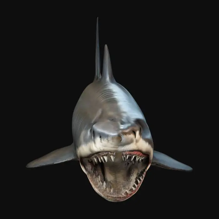 3D model for life-size, 10-meter long, Hyper-realistic animal presentation, renaissance style, megalodon shark with meticulously detailed mane, warm and varied tones, noble and wise eyes, rich and elegant  #warm tone#, #2025#