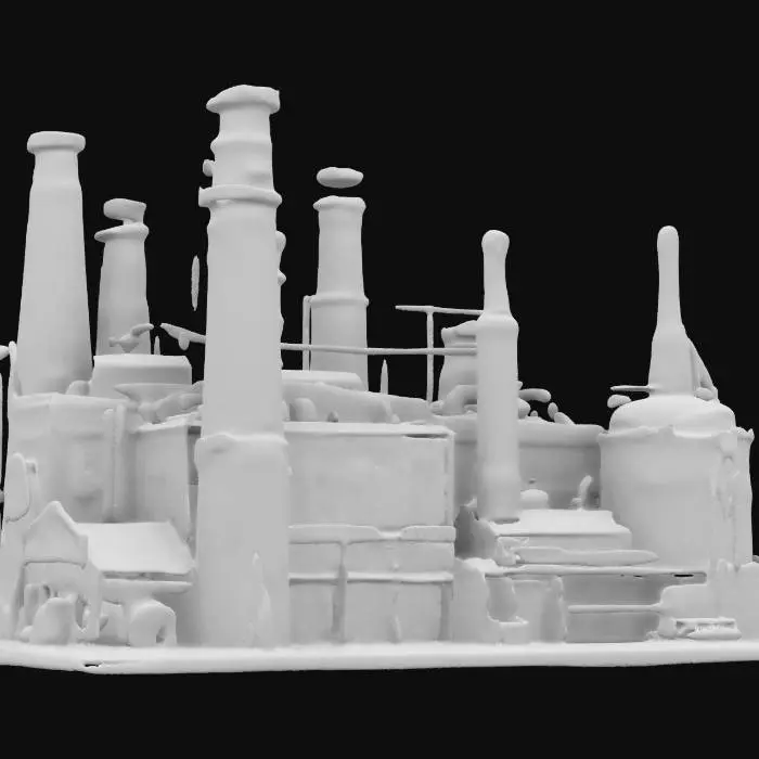 3D model for Riesiges Willy Wonka Soda_Fabrikgebäude im Stil der Weihnachtsindustrialisierung. Mehrfarbige Schornsteine ​​aus Ziegeln, #ChristmasAdventure#