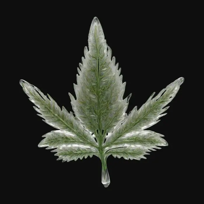 3D model for A crystal clear glass hemp leaf. super-high details. fine needle focus,
