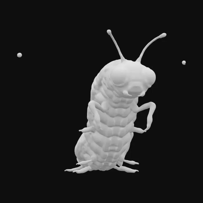 3D model for A male humanoid realistic caterpillar infected by a hypnotic green-banded broodsac parasite pulsing inside its transparent body. eyes bulging as they pulsate from the green-banded worms inside them. 8K textures, detailed creature face, standing in mind searing rapture.