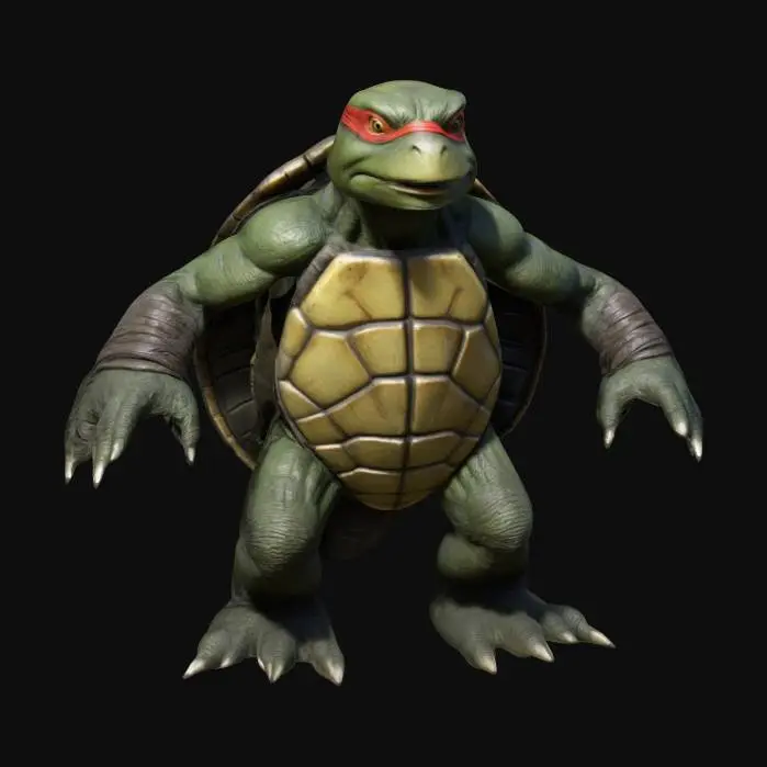 3D model for Ninja turtle Gamera, Game Assets, Highly Detailed, Ultra Realistic, Symmetrical Body, A-pose, Full Body, ARMS AWAY FROM THE BODY , detailed face , no hair , no fur , game , no gun , no gun holder , no belt , no coat ,