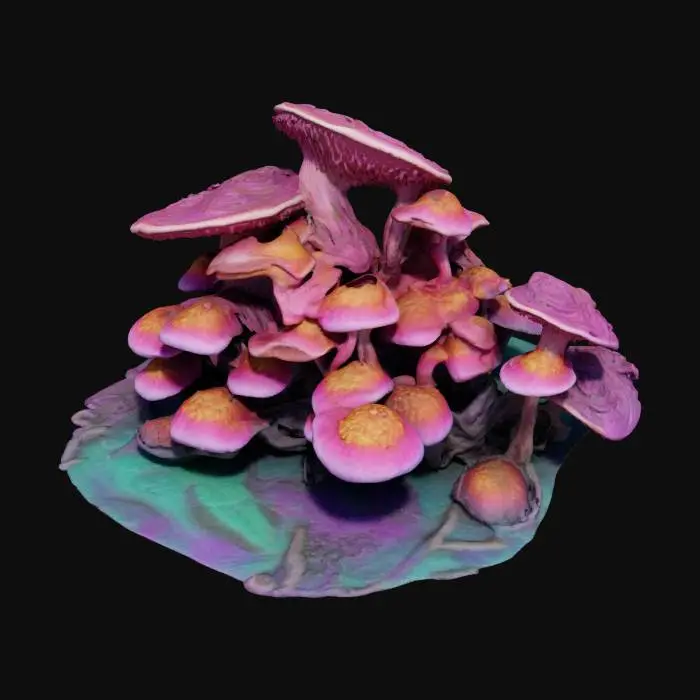 3D model for a psychedelic 3d model of a wall with mushroom vines and Cordyceps