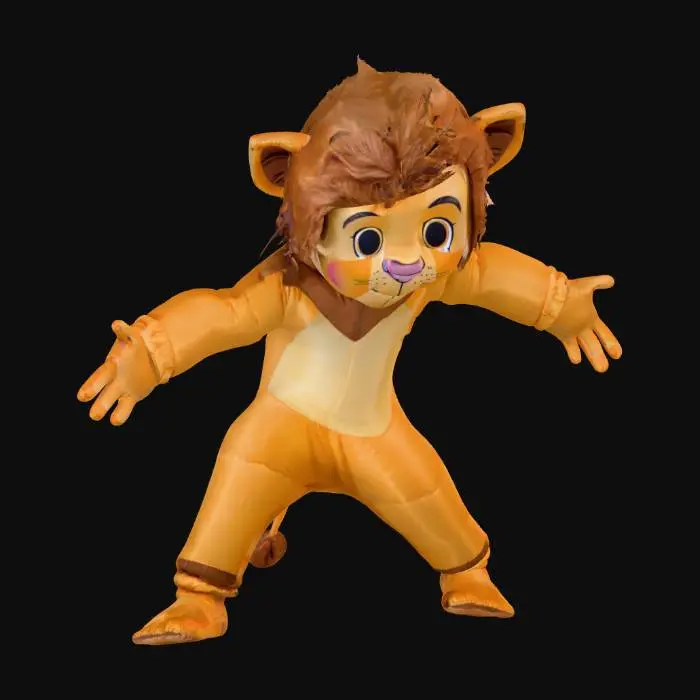 3D model for A little boy wearing a super-cute inflatable costume of Simba the lion-cub. his tail is pointed upwards. (anthropomorphic:1.2), professional-texturing.
