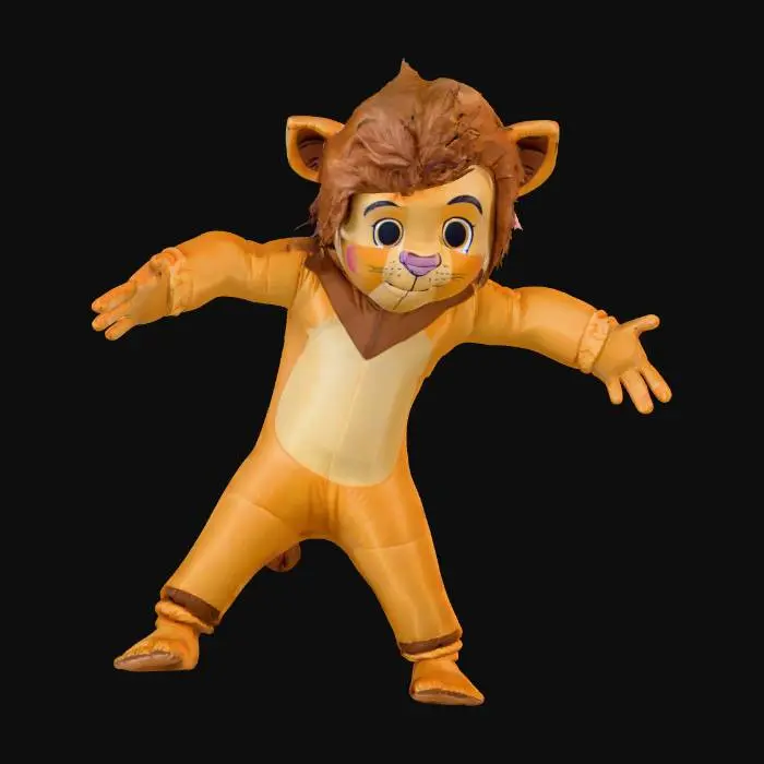 3D model for A little boy wearing a super-cute inflatable costume of Simba the lion-cub. his tail is pointed upwards. (anthropomorphic:1.2), professional-texturing.