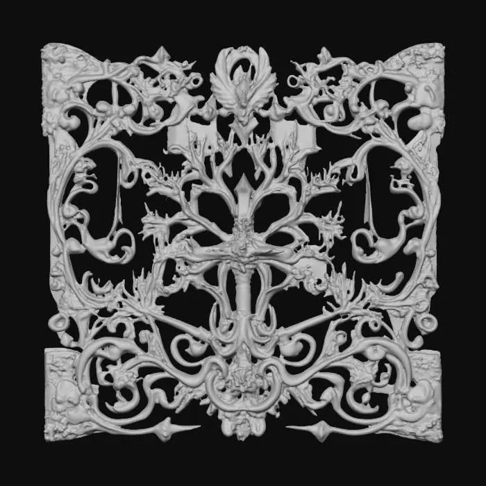 3D model for A floor panel. screampunk style, Christmas horror. highly detailed. clear glass surface.