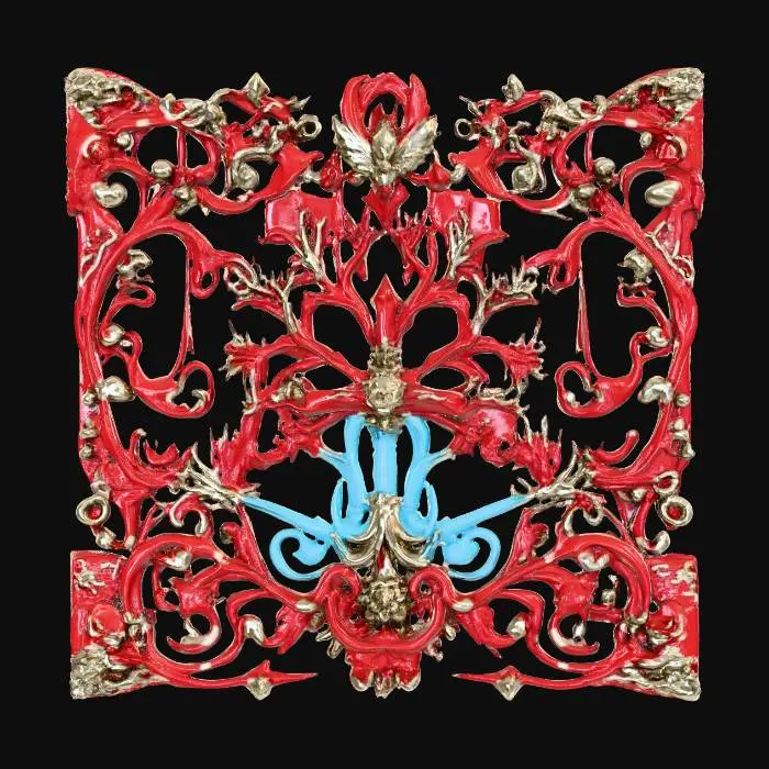 3D model for A floor panel. screampunk style, Christmas horror. highly detailed. clear glass surface.