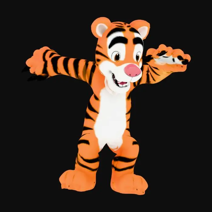 3D model for A costume suit of Hobbes, the tiger character of Calvin_and_Hobbes. a realistic fun tiger, fursuit, mascot costume, high quality fur, incredibly detailed craftmanship., #Christmas2025#