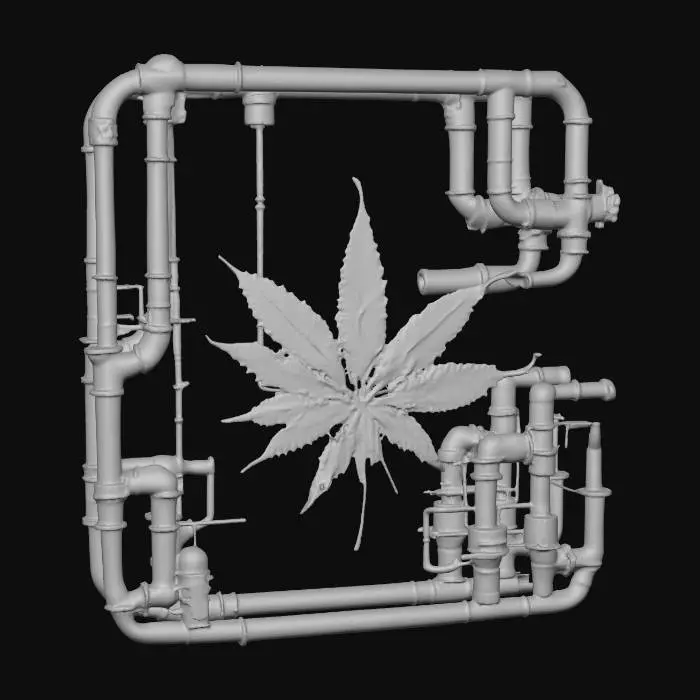3D model for Industrial Flora, modular, pot-punk, Marijuana-tech wall-panel. grungy-mechanics and copper pipes, #Christmas2025#