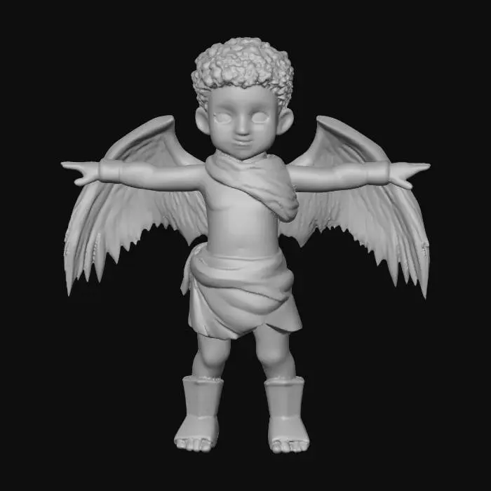 3D model for A high-fidelity 3D character design of a Nephilim-son boy, full body, T-pose, standing on a neutral grey background. The boy has a celestial yet formidable presence, aged 12, with a muscular but lean "swimmer's" build.

Appearance: Ethereal glowing golden eyes, pale alabaster skin with faint glowing silver veins, and messy white-blonde hair. Small, budding feathered wings sprouting from shoulder blades.

Attire: Ancient minimalist white linen wraps and bronze ornamental greaves.

Technical Specs: Symmetric anatomy, arms perfectly horizontal, palms facing down, legs straight, neutral expression. Front view, side view, and back view orthographic projection. Unreal Engine 5 render style, 8k resolution, highly detailed skin textures, cinematic soft rim lighting, #Christmas2025#