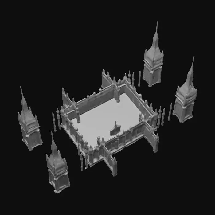 3D model for A life-size 64-meter by 64-meter, COEXIST mega-chapel interfaith crystal building made in a very unique style. it is a joint effort between Willy Wonka and North-pole City. Decorated sparingly for Winter Solstice. ornate carved windows, NVIDIA OptiX, Daz3D, Renderotica, precise textures, deeply carved detail, insane detailed, precise strait_lines, Meshy masterpiece, daytime Christmas lighting. precise texture symmetry, #ChristmasAdventure#