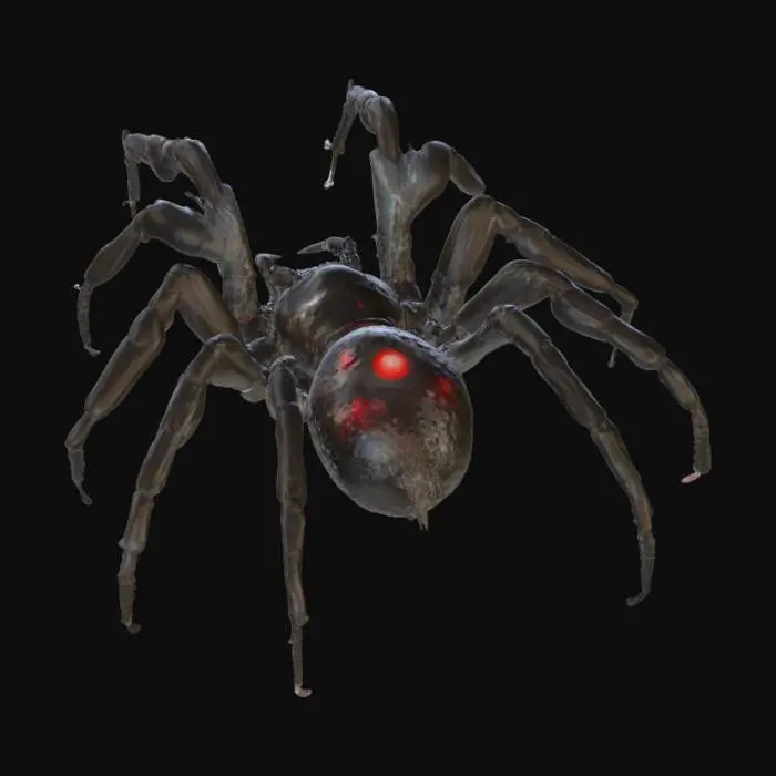 3D model for stylized black-widow spider with a Christmas bulb instead of an hourglass on her abdomen, ice tip legs, Lovecraftian horrific creature, NVIDIA OptiX, Renderotica, Daz3D, Renderocity, Ray Traced, Game Engine, highest quality, highest resolution, insane detailed, character design, z-brush, v-ray, Meshy masterpiece, prize winning, #chirstmas2025#