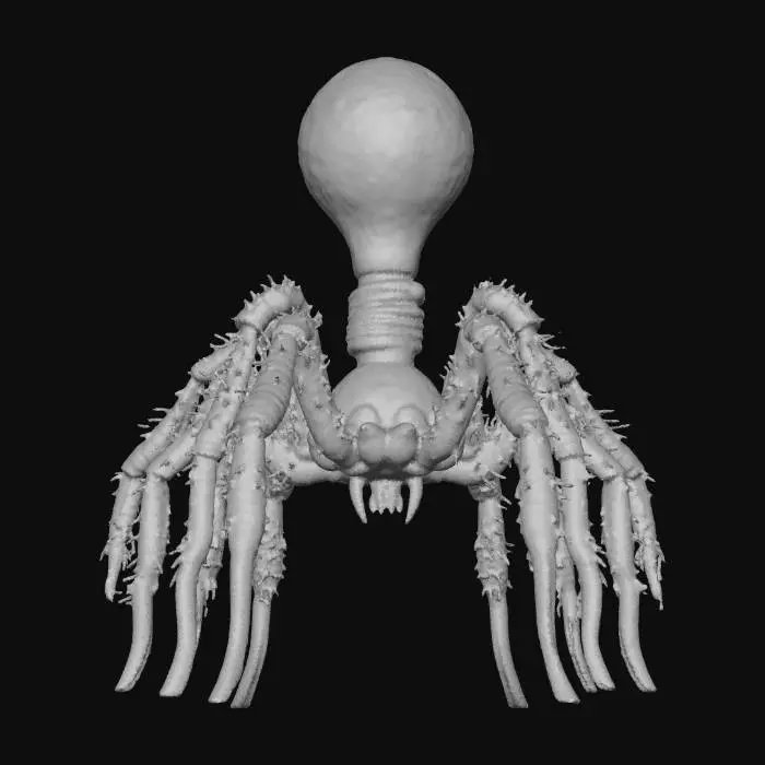 3D model for stylized black-widow spider with a Christmas bulb instead of an hourglass on her abdomen, ice tip legs, Lovecraftian horrific creature, NVIDIA OptiX, Renderotica, Daz3D, Renderocity, Ray Traced, Game Engine, highest quality, highest resolution, insane detailed, character design, z-brush, v-ray, Meshy masterpiece, prize winning, #chirstmas2025#