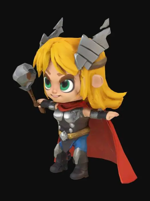 3D model for thor, character, chibi style, Clash of Clans, Game Assets, T-pose, Stylized