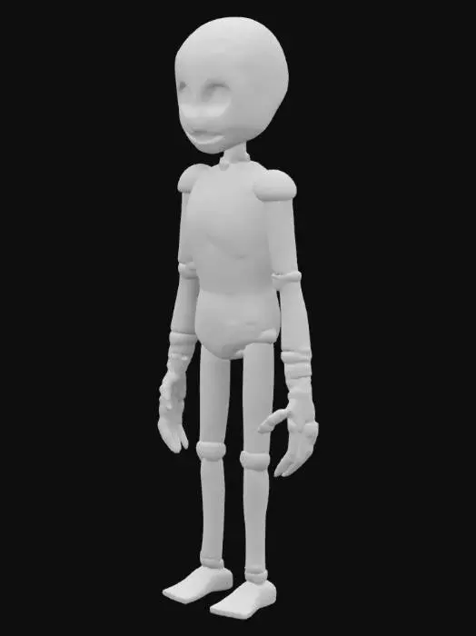 3D model for "The Possessed Marionette" A life-sized, cracked wooden puppet with a fixed, unsettling smile. It’s held up by frayed strings, and its arms hang limply by its sides, head slightly tilted as if it’s observing the viewer. Carved details suggest an antique origin., #halloween#